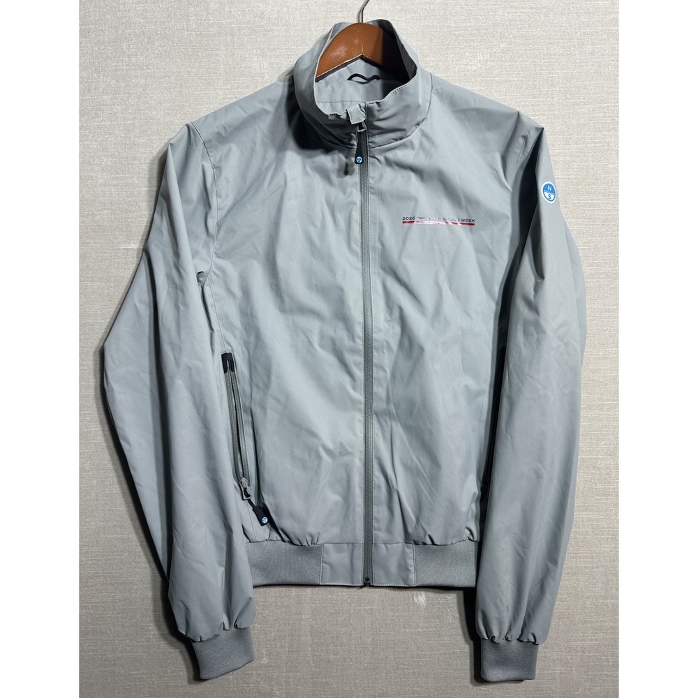 North Sails Mesh Lined Sailer Jacket Mens Medium Grey High Neck Full Zip Bomber